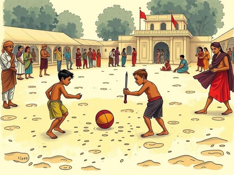 Vintage illustration of Ginger Hotfoot being played in ancient India